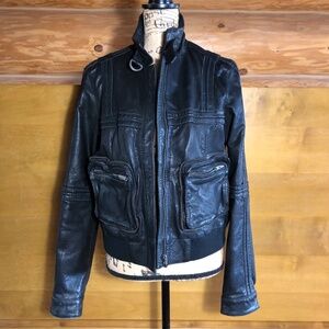 AllSaints Boston Leather Bomber Jacket in size 12 (fits small)